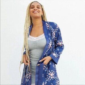 NWT Morgan Lane Navy Floral Satin Robe Size L/XL-Kimono Style